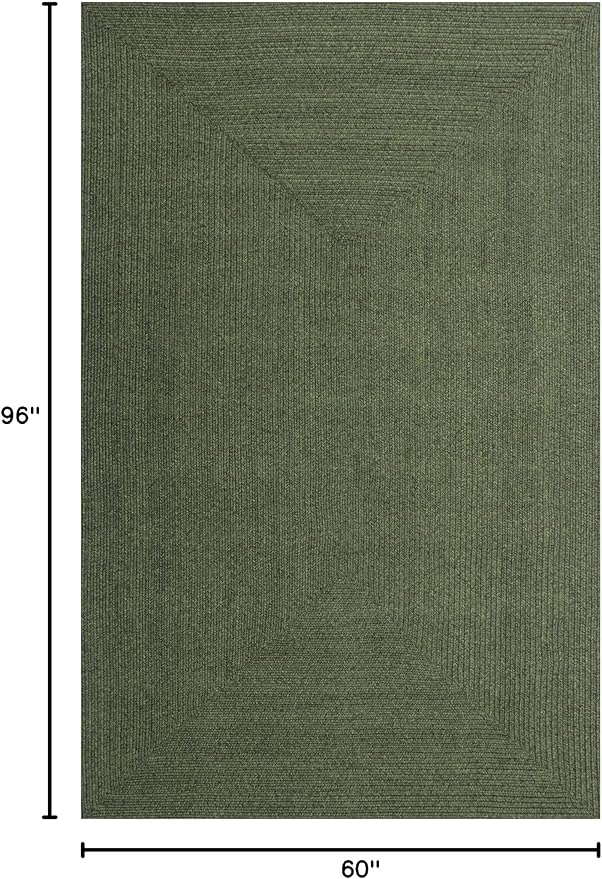 Superior Indoor/ Outdoor Large Area Rug, Reversible Braided Home Floor Decor for Living Room, Kitchen, Entryway, Patio, Front Porch, Deck, Modern, Boho, Farmhouse Style, 5' x 8', Green