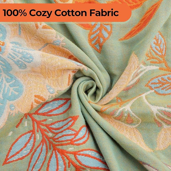 Boho Fall Throw Blanket for Bed,100% Ultra Cotton Soft Breathable Bed Throw Floral Decorative Cottage Farmhouse Decor Rustic Jacquard Bed Throws for Couch Sofa Quilt 60" x 80"-Orange& Sage Green