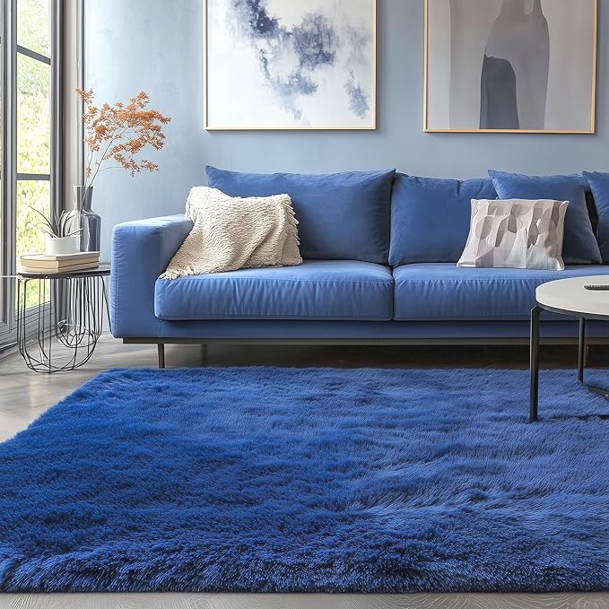 PAGISOFE Navy Blue Rug 5x8 Ft Fluffy Shag Rugs for Living Room Soft Shaggy Large Rugs for Kids Room Carpet Nursery Floor Boys Room Dorm Rug Kid Playroom Navy Area Rug Teen Home Decor