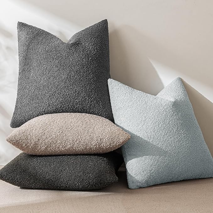 MIULEE 20x20 Inch Decorative Pillow Covers for Couch Bed Set of 2 Textured Boucle Neutral Throw Pillow Covers Dark Coffee Brown Accent Solid Pillowcases Sofa Living Room Home Decor