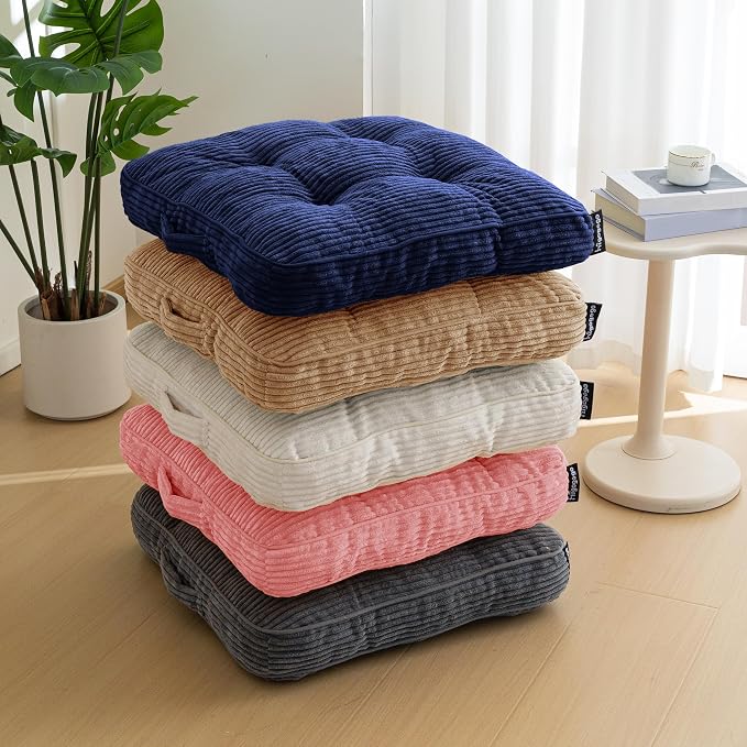 HIGOGOGO Floor Pillow Cushion for Adults, Meditation Cushion Pillow, Large Square Floor Sitting, Tufted Corduroy Cover, for Tatami Living Room or Yoga, 22x22 Inch, Coffee