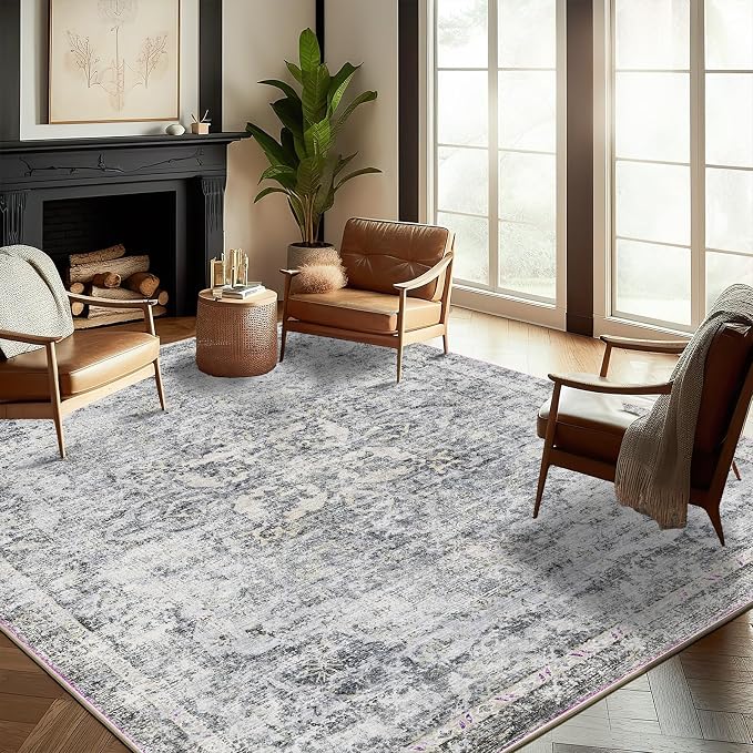 CHAMPLANT Washable Area Rug 10'x14' Boho Design Non-Shedding Easy Care Ideal for High Traffic Areas in Living Room Bedroom Office Coffee Table Kitchen Large Carpet