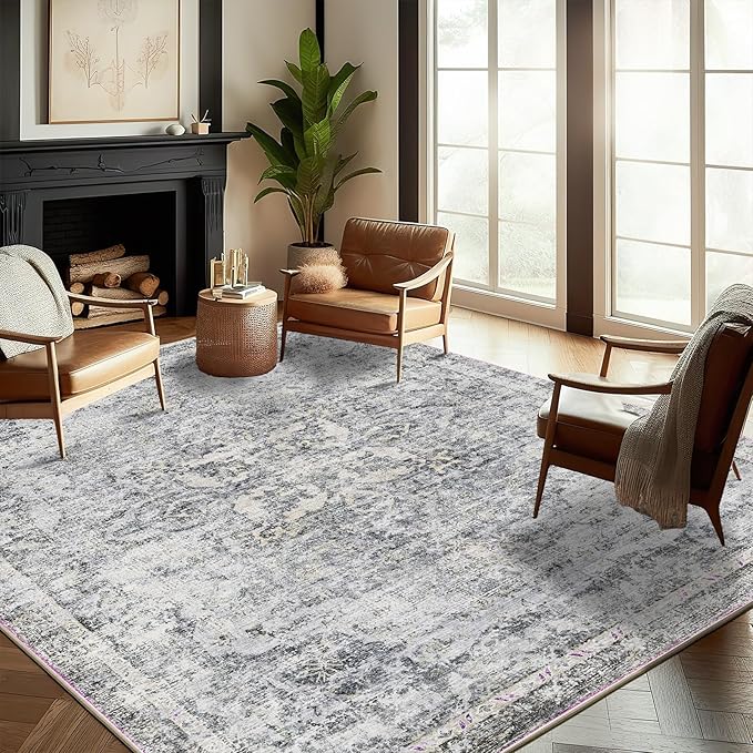 CHAMPLANT Washable Area Rug 9'x12' Retro Boho Design Non-Shedding Easy Care Ideal for High Traffic Areas in Living Room Bedroom Office Coffee Table Kitchen Large Carpet