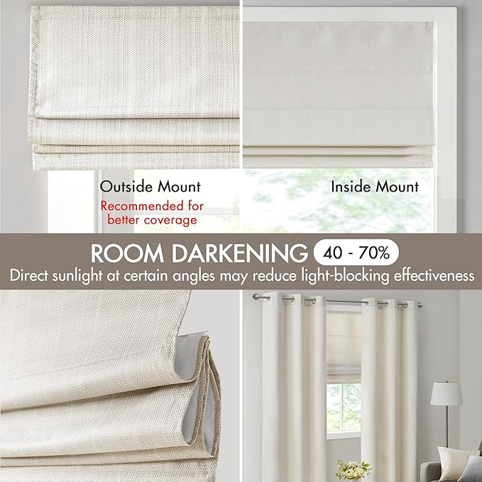 Madison Park Galen Cordless Roman Shade, 35"W x 64"H, Sheen Ivory – Room Darkening, Thermal Insulated, Energy Efficient Window Blind with Subtle Sheen Basketweave Fabric for Privacy