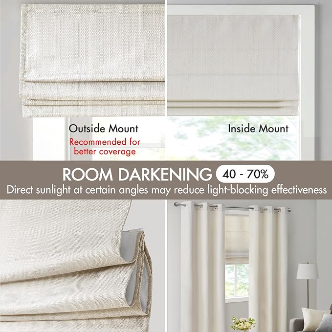 Madison Park Galen Cordless Roman Shade, 34"W x 64"H, Sheen Ivory – Room Darkening, Thermal Insulated, Energy Efficient Window Blind with Subtle Sheen Basketweave Fabric for Privacy