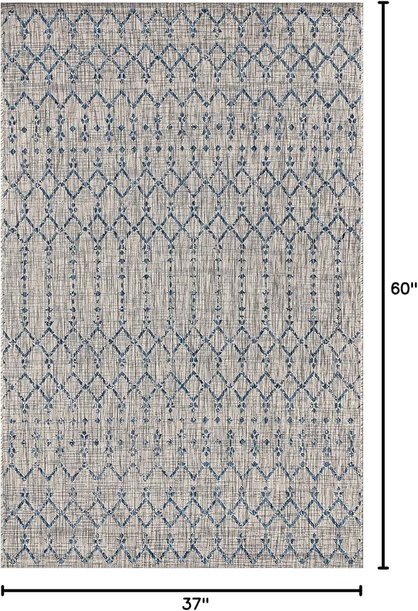 JONATHAN Y Moroccan Geometric Indoor Outdoor Area Rug 3X5 Light Gray/Navy, Ourika Textured Weave for Backyard, Patio, Porch, Easy-Cleaning, High Traffic, Pet-Friendly, Non-Shedding (SMB108A-3)