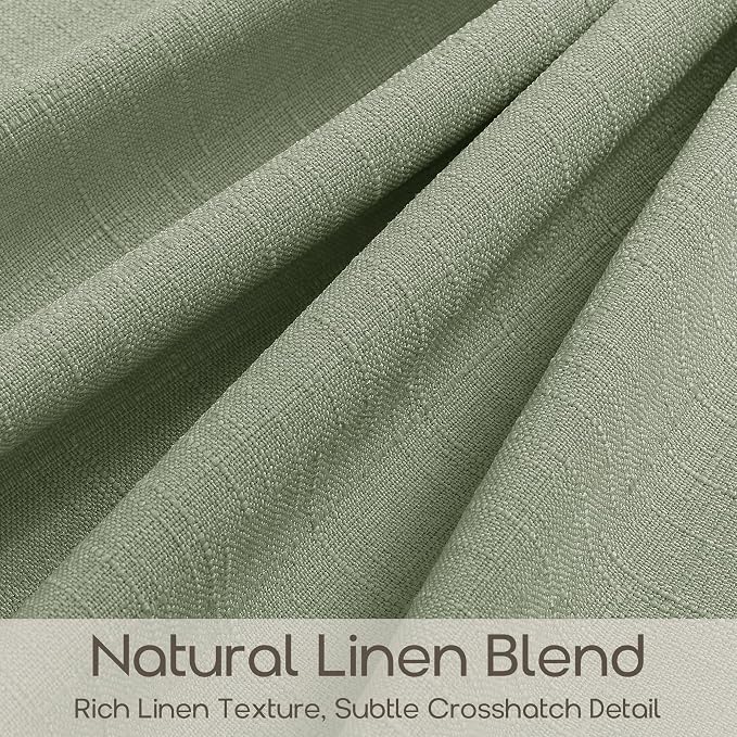 Sage Green Pleated Linen Curtains 84 Inches Length 2 Panels Set Farmhouse Boho Country Semi Sheer Pinch Pleat Drapes with Hooks Rings Aesthetic Decorative Light Green Burlap Spring Curtains Decor