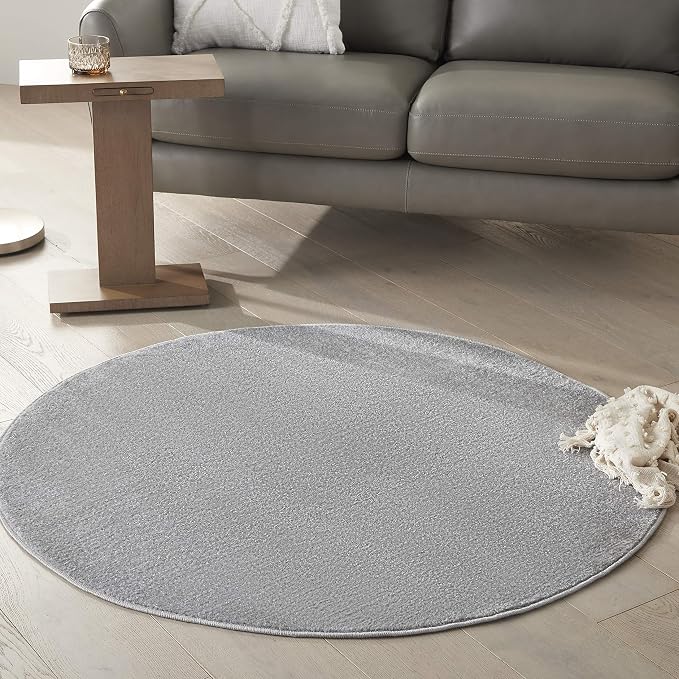Nourison Home Nourison Essentials Silver Grey 4' x Round Area Rug - Easy Clean, Non Shedding, Bed Room, Living Room, Dining Room, Kitchen (4' x Round)