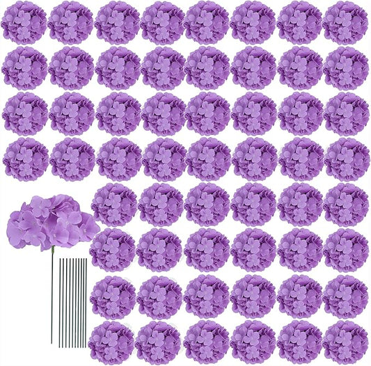 AVIVIHO 65pcs Lavender Fake Flowers Hydrangea Artificial Flowers Bluk (Not Squished, No Steaming Need) Hydrangeas Silk Flowers with Stems for Home Weddings,Table Centerpieces,Party Arch Decorations