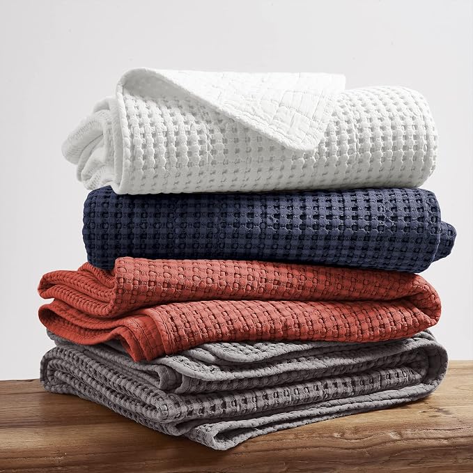 Levtex Home - Mills Waffle - Throw - Bright White Cotton Waffle - Throw Size 50 x 60in.