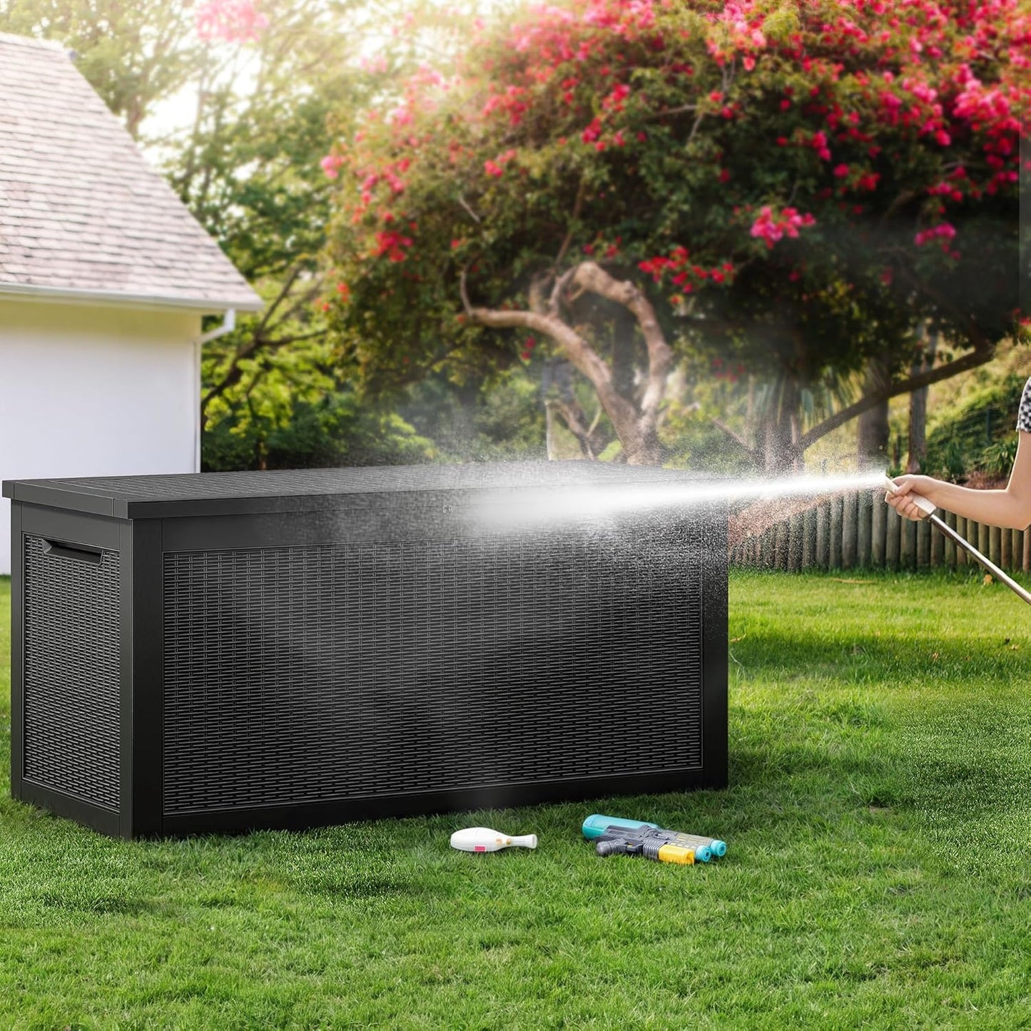 YITAHOME 260 Gallon Outdoor Storage Box, Large Water Resistant Resin Deck Box, Indoor Outdoor Lockable Storage Container for Patio, Garden, Cushions, Tools, Equipment(Black)