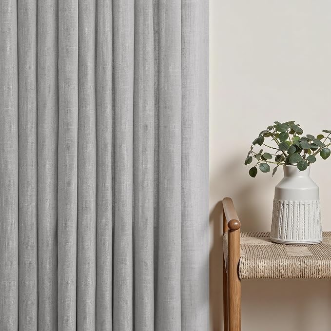 Pinch Pleat 102 Inch Curtains for Living Room Bedroom 2 Panels Back Tab Pleated Long Drapes Semi Sheer Filter Light Grey Linen Curtain for Patio Sliding Door Farmhouse 40x102 Length Silver Dove Gray