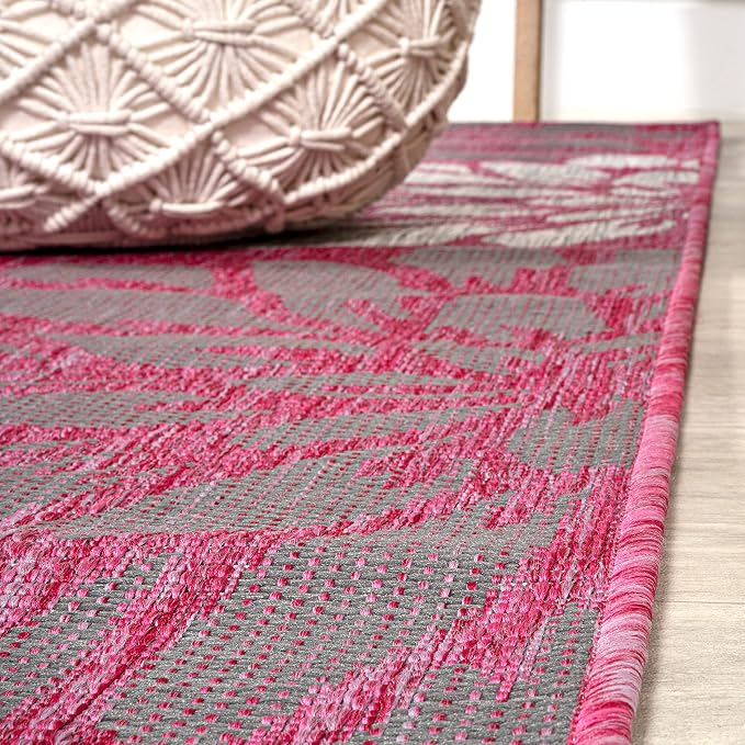 JONATHAN Y Floral Textured Weave Indoor Outdoor Runner Rug 2X10 Fuchsia/Light Gray, Zinnia Modern for Backyard, Patio, Porch, Easy-Cleaning, High Traffic, Pet-Friendly, Non-Shedding (SMB110F-210)
