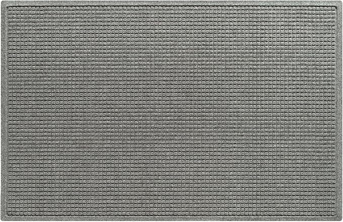 WaterHog Squares Front Door Mat Indoor Outdoor Entrance, Absorbent All-Weather Doormat with Non-Slip Rubber Backing, Dirt & Moisture Trapper, Low Profile, Easy Clean, Made in USA 45.5"x70" Medium Grey