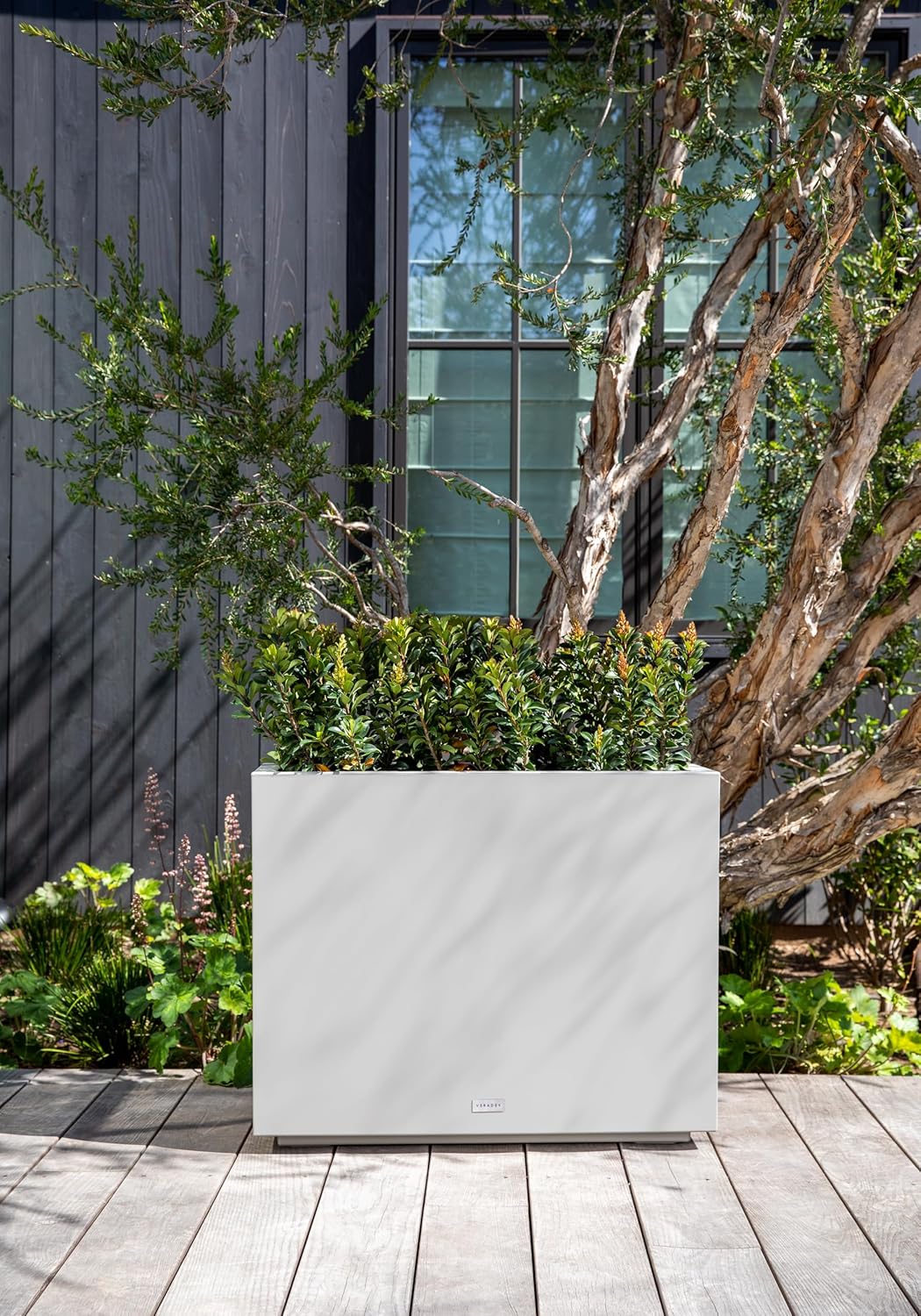 Veradek Block Series Span Plastic Planter - Tall Rectangular Planter for Indoor or Outdoor Patio/Porch | Durable All-Weather with Removable Insert Bucket | Modern Design for Plants, Flowers, Garden