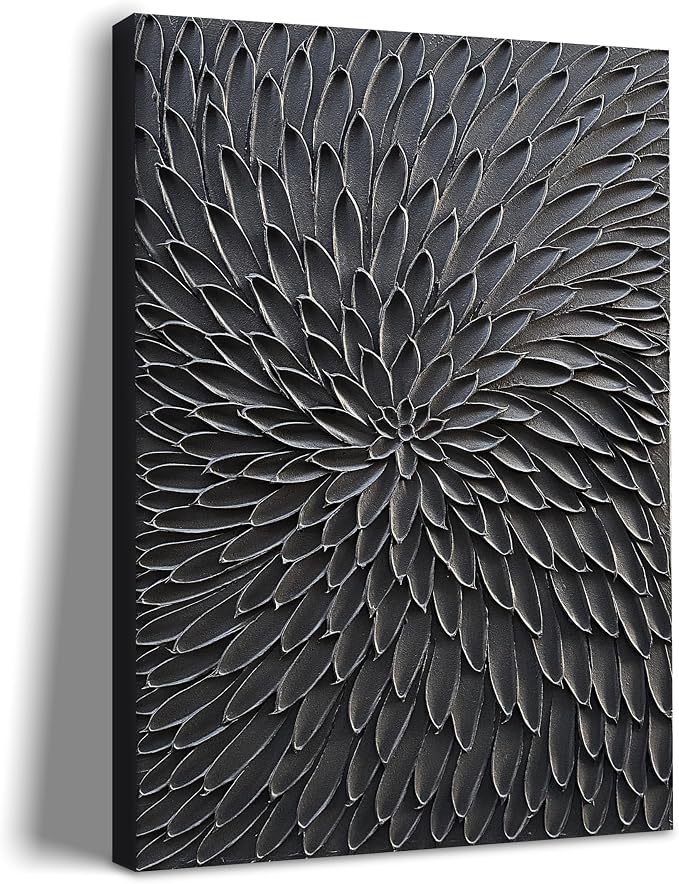 NANKAI Art Hand Painted Thick Textured Black Abstract Style Oil Painting, 36x24 inches, Three Dimensional Texture Abstract Painting, Home Wall Decoration Art