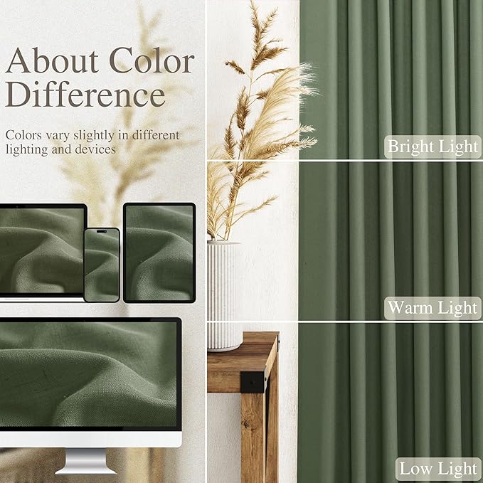 Nanspring Olive Green Linen Sheer Curtains for Living Room 2 Panels Set 88 Inch Length Back Tab Light Filtering & Breathability Semi Sheer Curtain Drapes for Bedroom 52x88
