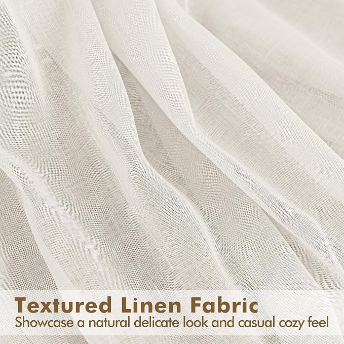 HolidayIdeas Outdoor Curtains for Patio-4 Panels Ivory Linen Semi Sheer Curtains for Patio Waterproof, Privacy Sun Light Indoor Outside Drapes for Gazebo, Pergola, Balcony, Pool, Backyard 54x95 Inch