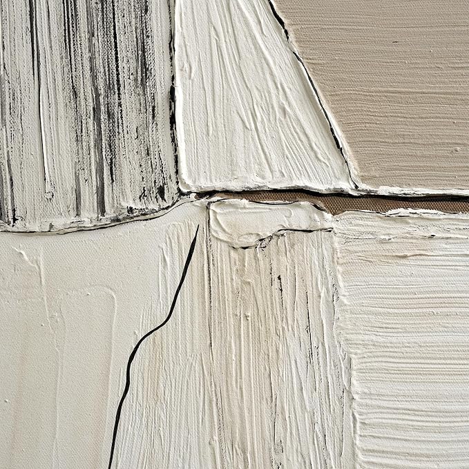 Abstract Canvas Wall Art, 24x36" Hand Painted Original Neutral Oil Painting | Textured White Beige Gray Layered Composition Modern Vertical Wall Decor for Living Room Bedroom Office Framed Ready to Hang