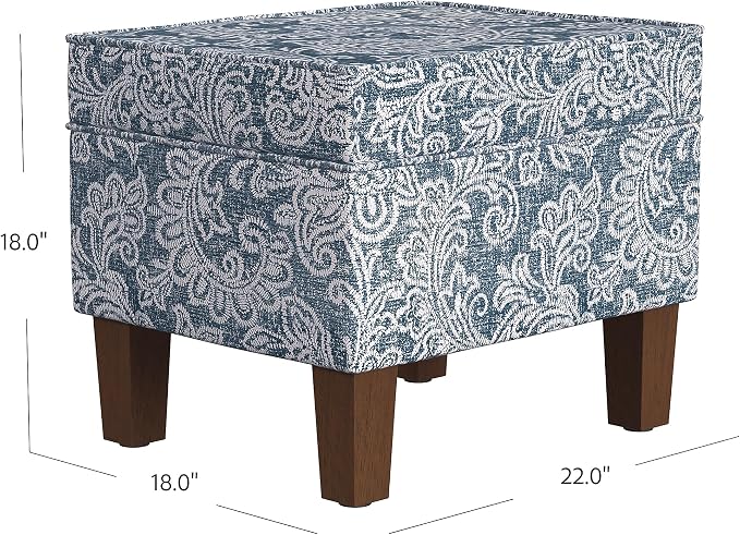 HomePop 22" Modern Rectangular Storage Ottoman - Blue Denim Jacobean Print
