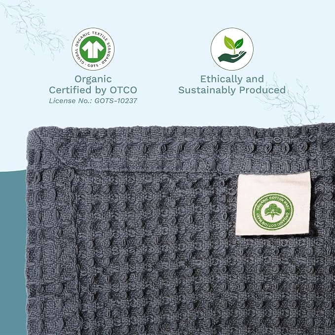 Organic Cotton Waffle Queen Bed Blankets - Premium Quality Gray Queen Cotton Blanket - 100% Organic Cotton, Breathable, Plush Cotton Waffle Knit Blanket - 92”x92” (Gray)