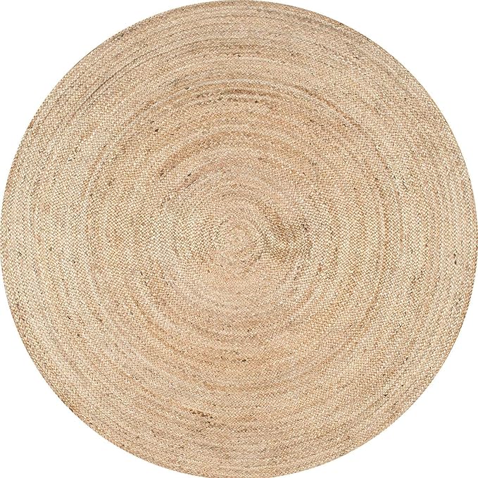 100% Jute Round Area Rug - 5 Feet, Natural Fibers, Braided Design, Hand Woven Carpet - Home Decor for Living Room, Hallways, Bedroom
