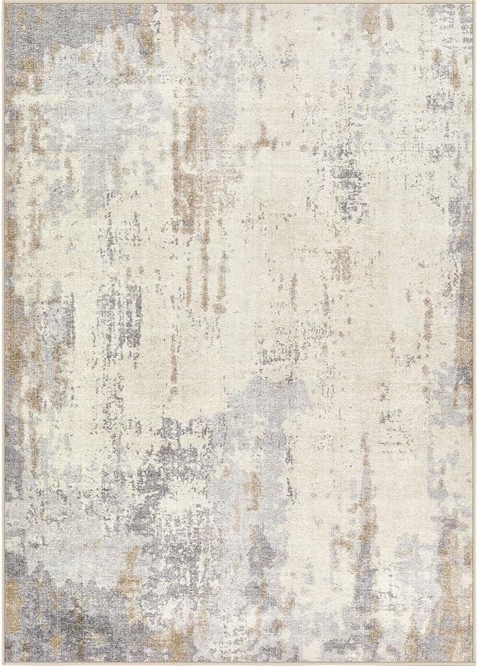 UERMEI 10x12 Area Rug Living Room Rugs - Washable Neutral Modern Abstract Soft Thin Rug Indoor Floor No Slip Rug Carpet for Bedroom Under Dining Table Home Office Decor - Light Brown/Gray