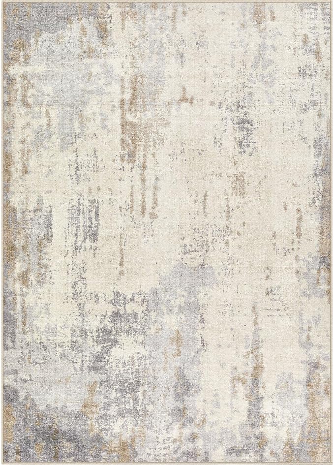 UERMEI Area Rug Living Room Rugs - Washable Neutral Modern Abstract Soft Thin Large Rug Indoor Floor No Slip Rug Carpet for Bedroom Under Dining Table Home Office Decor-Light Brown/Gray-7'x 9'