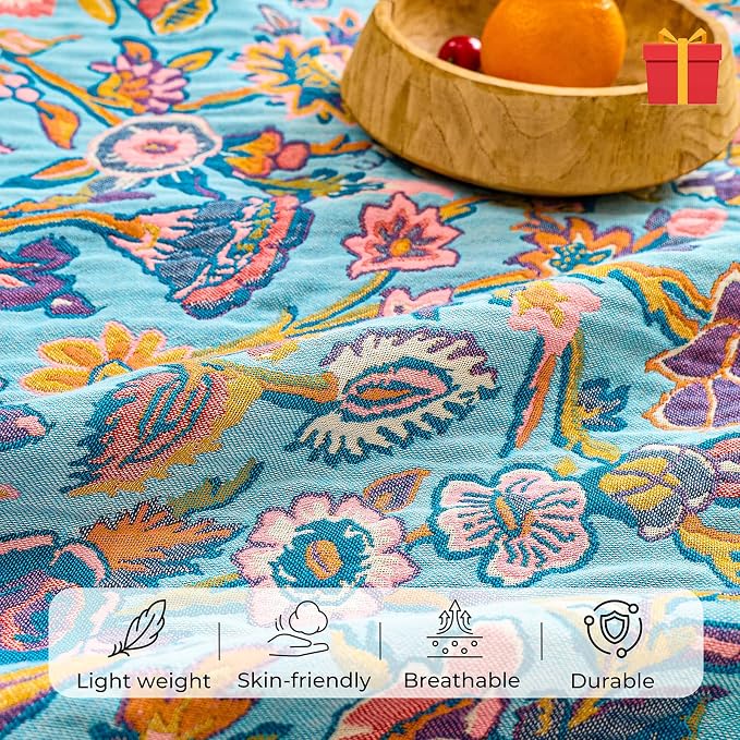 Boho Cotton Throw Blanket,Ultra-Soft Rustic Quilt for Bed, Home Decor & Travel - Large 80"x90" Muslin Blanket - All-Season Lightweight Bedspread & Throw for Women & Moms,Purple