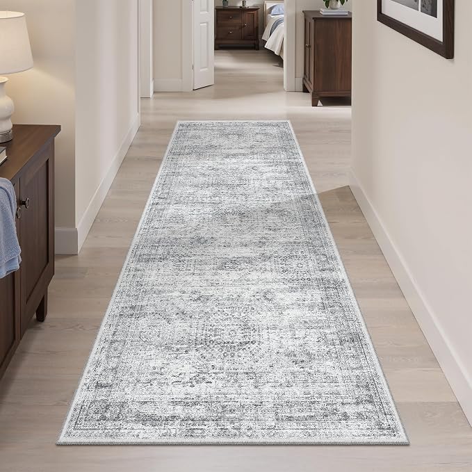 Soalmost Runner Rug 2x5 Washable Non-Slip Kitchen Runner Rugs for Bathroom Laundry Room Grey Vintage Floor Carpet Runners for Hallway Entryway