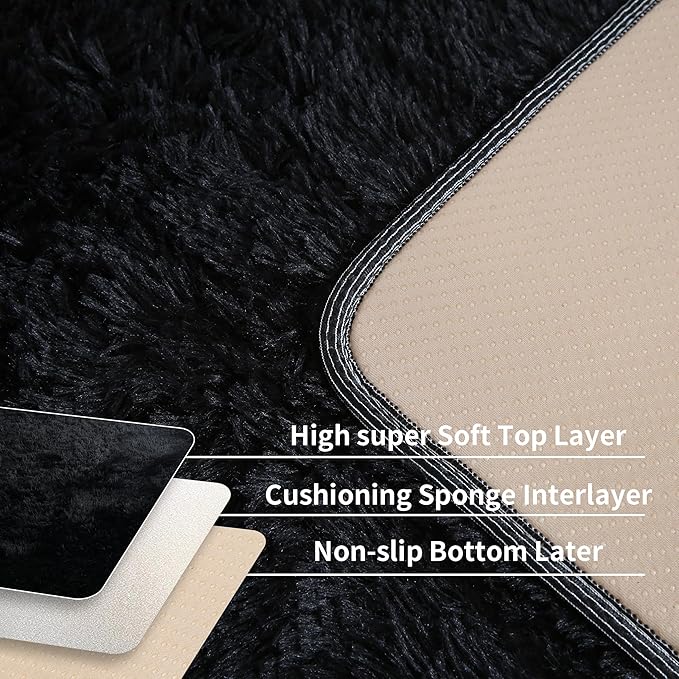 Black Fluffy 8x10 Large Area Rugs for Bedroom Living Room, Soft Washable Shag Carpet for Kids Room, Nursery, Dorm Decor, Colorful Cute Plush Fuzzy Rugs for Baby Toddler