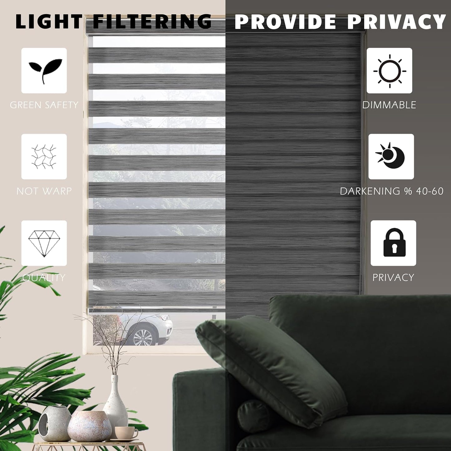 Zebra Blinds Window Blind Zebra Shade Blinds for Windows Roller Sheer Shades Privacy Light Filtering Shades for Home Kitchen Bathroom (Width 73'' X Height 72'' Grey)