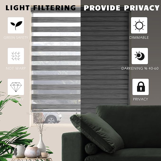 Zebra Blinds Window Blind Zebra Shade Blinds for Windows Roller Sheer Shades Privacy Light Filtering Shades for Home Kitchen Bathroom (Width 51'' X Height 72'' Grey)