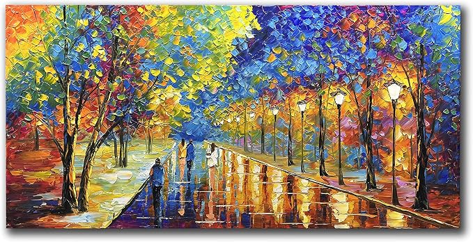 Tyed Art-Hand Painted Wall Art Oil Painting Landscape,Wall Art for Living Room, Bedroom Office Wall Decor, Modern Textured Wall Art, Colorful Abstract Artwork Picture, Framed Wall Art 24X48 Inch