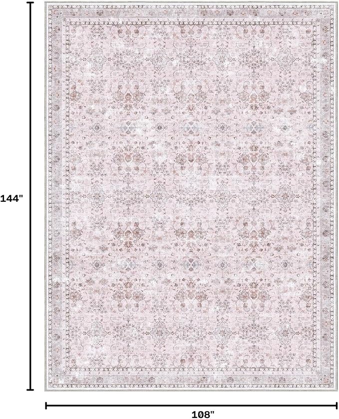 Sasttie 9x12 Area Rug, Ultra-Soft Washable Rug, Low Pile Foldable Thin Carpets with Non-Slip Backing, Skin-Friendly Stain Resistant Carpet for Living Room, Bedroom, Kitchen, Dorm, 9x12, Pink