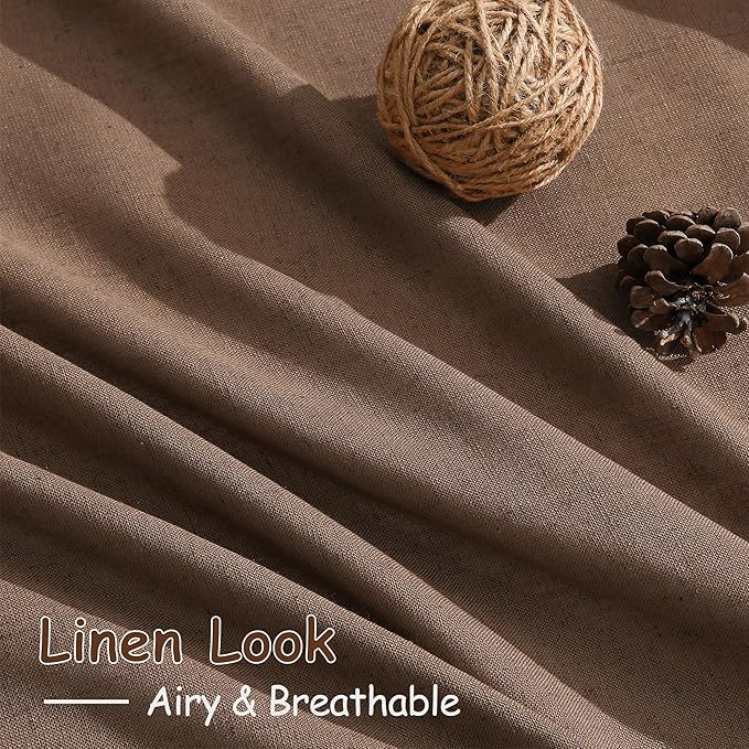 Caramel Brown Kitchen Tier Curtains 24 Inch Length Linen Blend Privacy French Country Light Filtering Short Curtain with Rod Pocket Back Tab for Over Sink Window Bathroom Laundry 2 Panels 30Wx24L