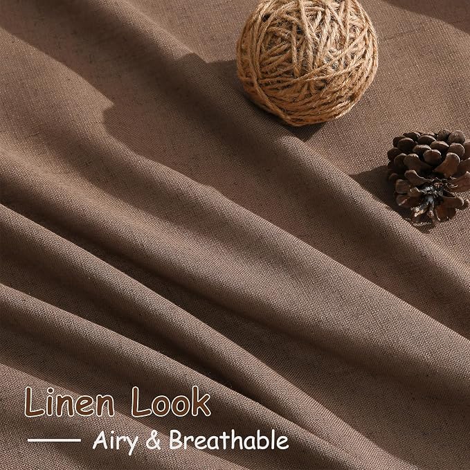 Caramel Brown Linen Kitchen Curtains 36 Inch Length 2 Pack Light Filtering Semi Industrial Style Transparent Linen Blend Short Drapes Back Tab Rod Pocket for Small Windows Cafe Bathroom 26Wx36L