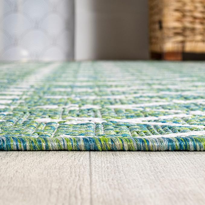 JONATHAN Y Moroccan Geometric Indoor Outdoor Area Rug 8X10 Green/Cream, Ourika Textured Weave for Backyard, Patio, Porch, Easy-Cleaning, High Traffic, Pet-Friendly, Non-Shedding (SMB108L-8)