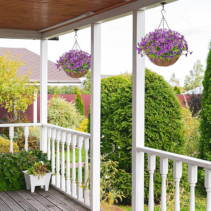 Der Rose Artificial Hanging Flowers Basket for Outdoors Fake Hanging Plants Spring Summer Decoration UV Resistant for Garden Front Porch Patio Balcony Decor