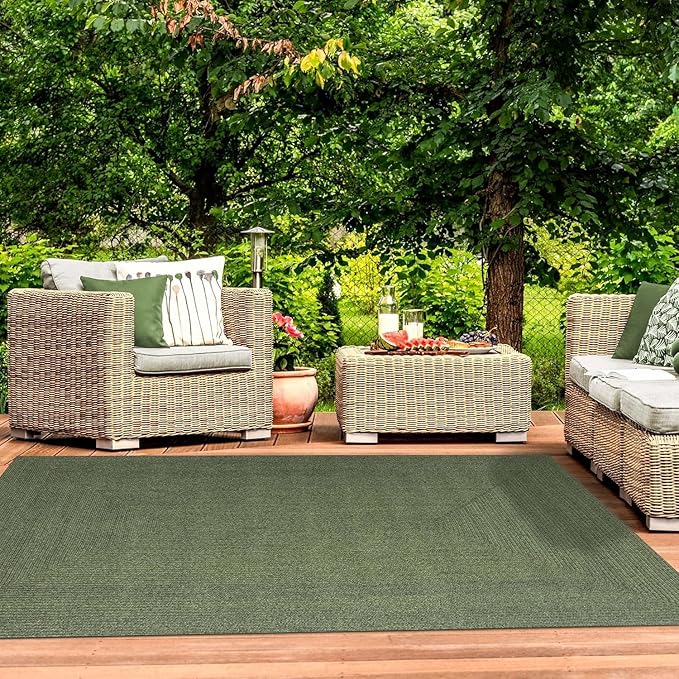Superior Indoor/ Outdoor Large Area Rug, Reversible Braided Home Floor Decor for Living Room, Kitchen, Entryway, Patio, Front Porch, Deck, Modern, Boho, Farmhouse Style, 3' x 5', Green