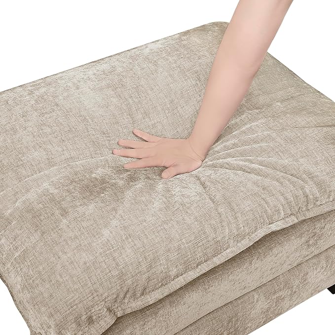 Lexicon Chenille Upholstered Rectangle Ottoman, Foot Stool, Black Faux Wood Feet, Durable Frame, Large Padded, Modular Sectional Couch Add Ons for Living Room, Bedroom, Assembly Required, Light Taupe