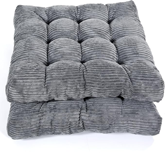Meditation Floor Pillow Set of 2,Memory Foam Meditation Floor Cushions for Adults Sitting, Large Square Thickened Seat Cushion for Yoga, Tatami Living Room (2, Dark Grey)