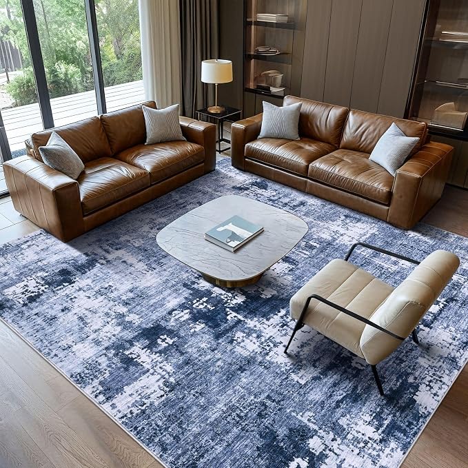 DMOYEST Area Rug Living Room Rugs - 10x14 Washable Large Soft Indoor Neutral Modern Abstract Low Pile Rug Carpet for Bedroom Dining Room Farmhouse Home Office - Navy Blue