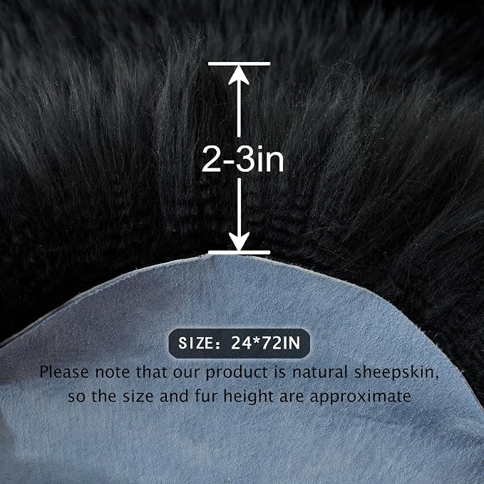 Premium Genuine Sheepskin Area Ruge - Real Wool Fur Shaggy Carpet | Fluffy Soft Natural Lambskin Rug Seat Chair Covers for Couch Sofa Bedroom Living Room(Black,2×6 Feet Sheepskin)