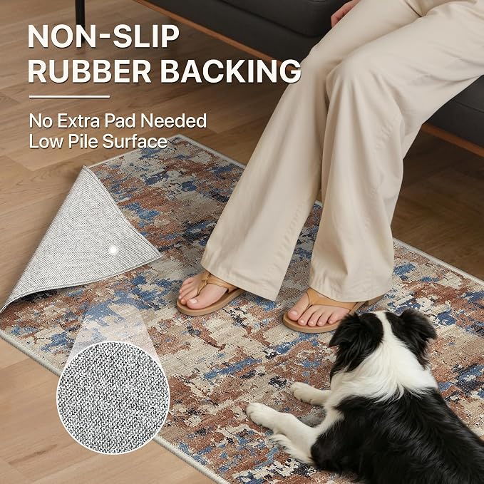 BEIMO Area Rugs 8x10 for Living Room Bedroom, Modern Abstract Machine Washable Rug, Large Soft Low Pile Floor Carpet with Non Slip Backing for Dining Room, Desert Blue Beige