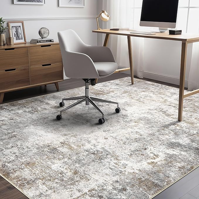 UERMEI 6x8 Area Rug Living Room Rugs - Washable Neutral Modern Abstract Soft Thin Rug Indoor Floor No Slip Rug Carpet for Bedroom Under Dining Table Home Office Decor - Brown Grey
