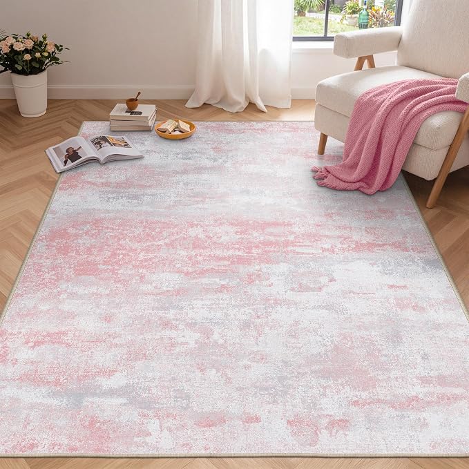 BEIMO Area Rugs 8x10 for Living Room Bedroom, Modern Abstract Machine Washable Rug, Large Soft Low Pile Floor Carpet with Non Slip Backing for Dining Room, Pink