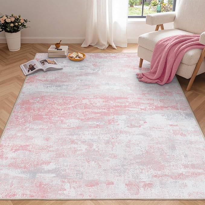 BEIMO Area Rugs 6x9 for Living Room Bedroom, Modern Abstract Machine Washable Rug, Large Soft Low Pile Floor Carpet with Non Slip Backing for Dining Room, Pink