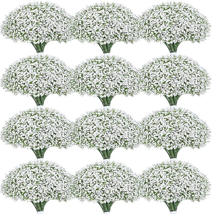 Yastouay Babys Breath Artificial Flowers, 90 Pcs White Baby Breath Flowers Artificial Bulk, Real Touch Fake Babys Breath Gypsophila for Wedding Party Bouquet Floral Arrangement Home Decor