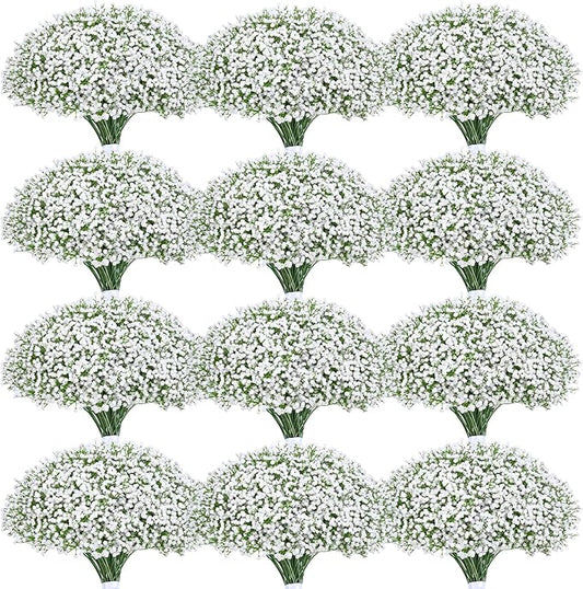 Yastouay Babys Breath Artificial Flowers, 90 Pcs White Baby Breath Flowers Artificial Bulk, Real Touch Fake Babys Breath Gypsophila for Wedding Party Bouquet Floral Arrangement Home Decor